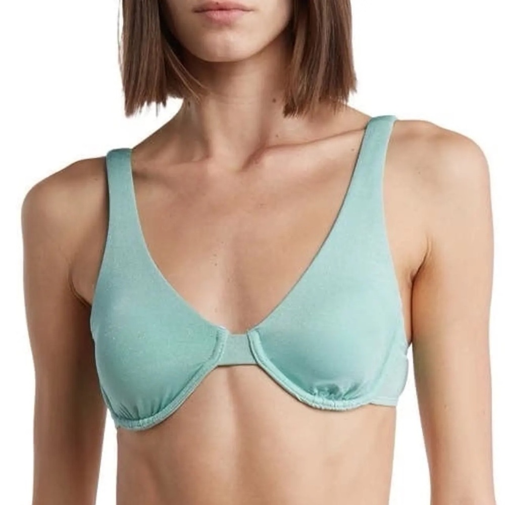 * SALE NEW VYB Metallic Shimmer Underwire Adjustable Bikini Top Aqua Sz L